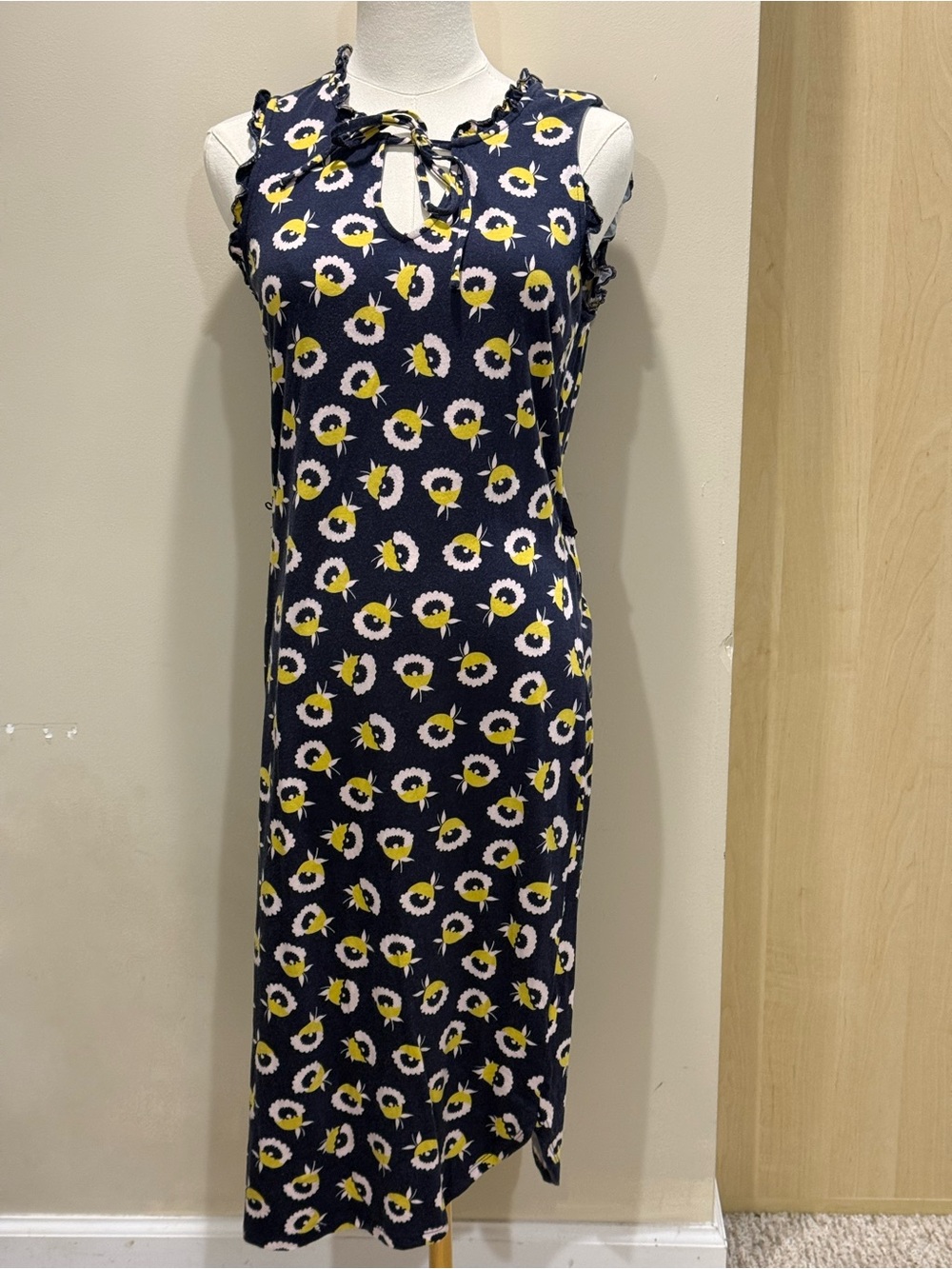 Boden Navy Sleeveless Maxi Dress with Yellow & White Floral Print